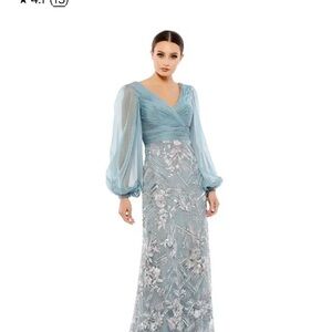 Mac Duggal Women's Illusion Puff Sleeve Pleated Bodice Embellished Gown